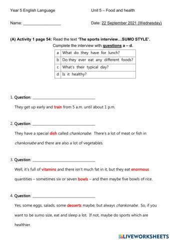 Unit 5 - Food and health