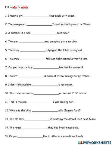 Relative Pronoun with who and which