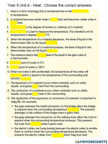 Year 5 Unit 6 Heat  - Revision
