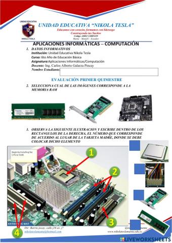 EVALUACION 1ER QUIMESTRE 6to 2021
