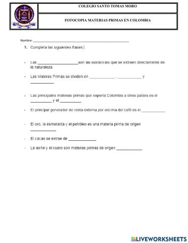 Materias primas en colombia