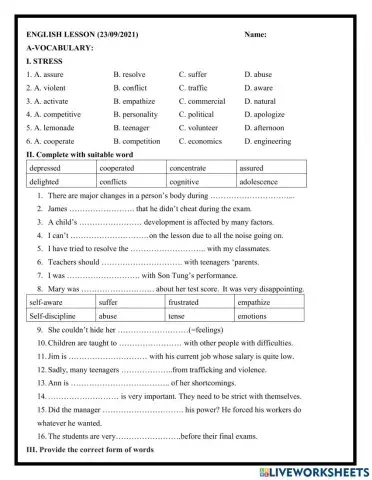 Grade 9: Unit 3 (cont)