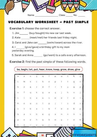 vocabulary worksheet - past simple