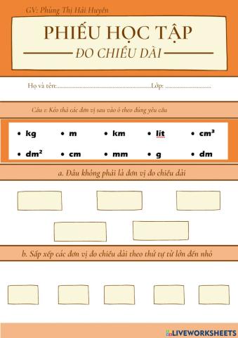 Phiếu bài tập 1: Đơn vị đo chiều dài