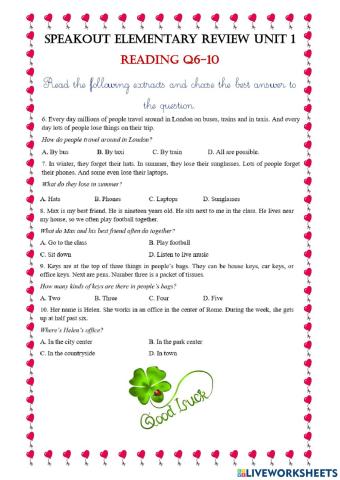 Review Unit 1-Reading 6-10