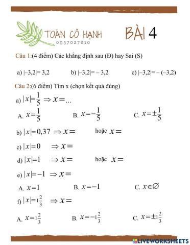 Cô Hạnh-toán 7-đại số-bài 4