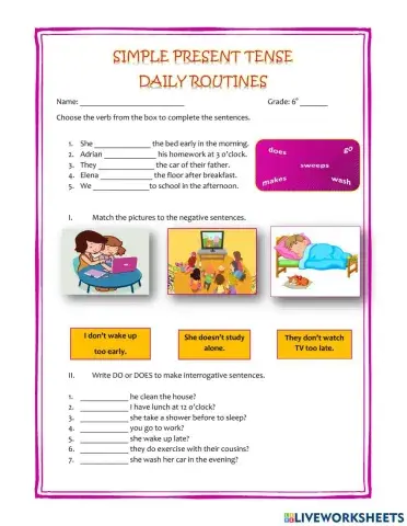 Simple present tense and daily routines