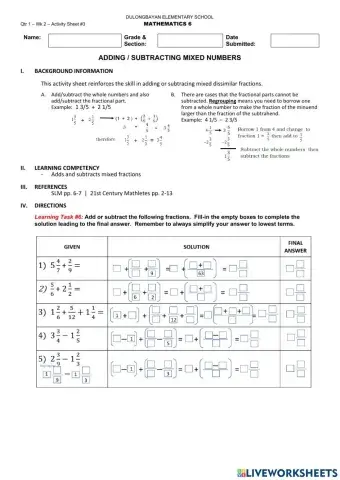 Adding-Subtracting Mixed Fractions