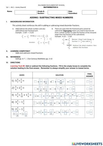 Adding-Subtracting Mixed Fractions