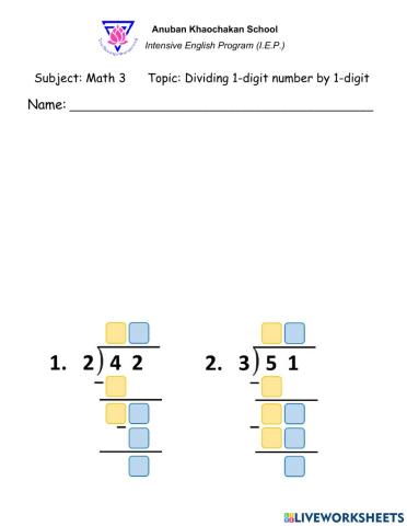 Division of 2-digit dividend by 1-digit divisor