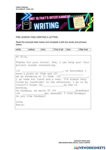 Unit 10: writing a letter