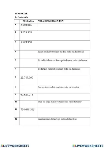 Zenbakiak irakurtzen B