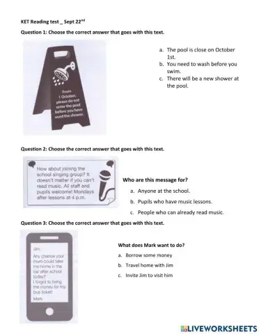 KET Reading Sept 22nd