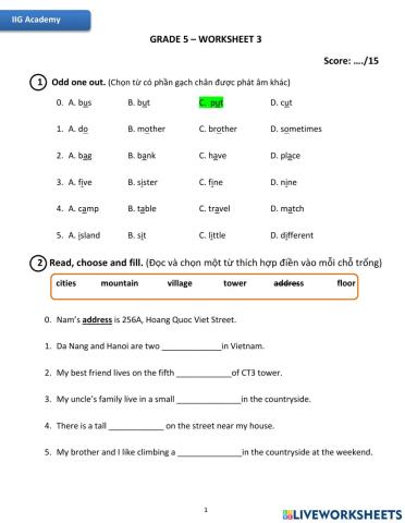 IIG-Grade 5-Worksheet 3