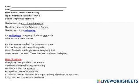 Where Is The Bahamas- Part B- Longitudes and Latitudes