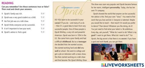 Task: Reading: Everybody loves oprah