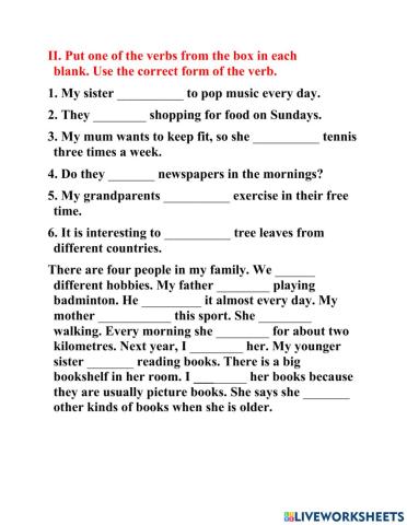 Choose the correct tense of verb