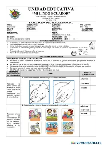 Evaluación de Computación Primero del Tercer Parcial del Primer Quimestre