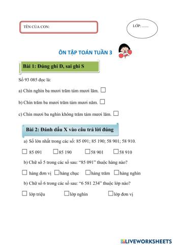 Ôn tập toán tuần 3