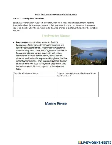 Sept 29-30 All about Biomes Stations