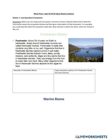 Sept 29-30 All about Biomes Stations