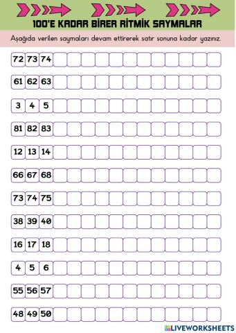100e Kadar İleri Birer Ritmik Sayma