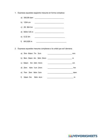 Convertim unitats de mesura de complexes a incomplexes i al revés
