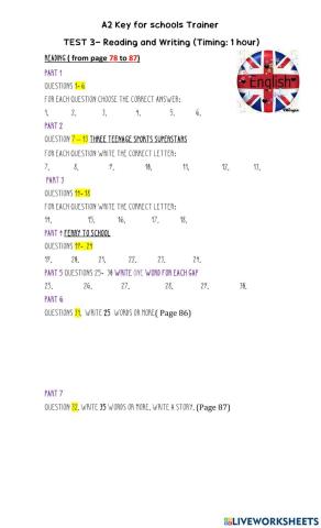 A2 key for schools trainer Test 3 Reading and Writing