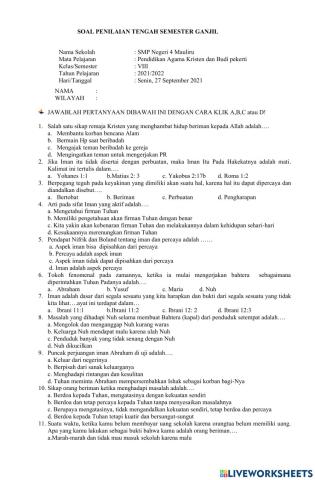 Soal PTS PAK Kelas 8