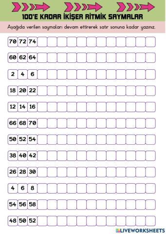 100e Kadar İleri İkişer Ritmik Sayma