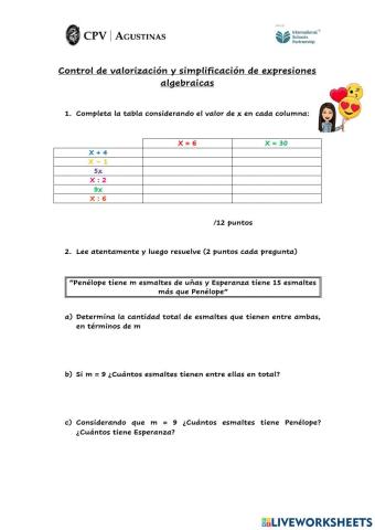 Valorización y simplificación algebraica