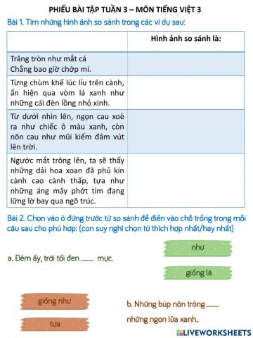 tiếng việt 3 phiếu cuối tuần 3