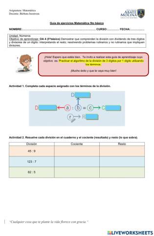 Guía formativa sobre división