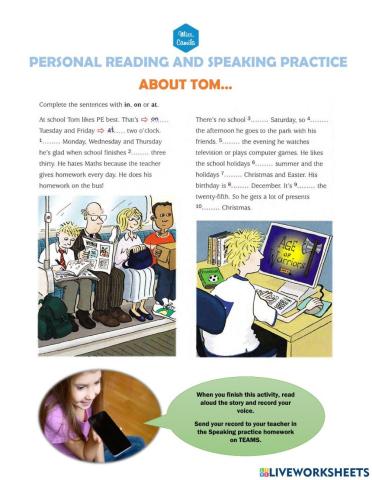 Reading and speaking practice with prespositions of time - Primary students