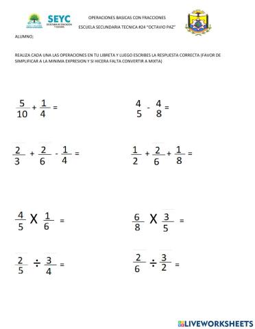 Operaciones básicas con fracciones