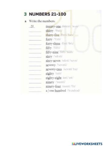 Numbers 21-100