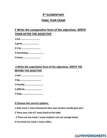 3RD ELEMENTARY  FINAL EXAM NUEVO
