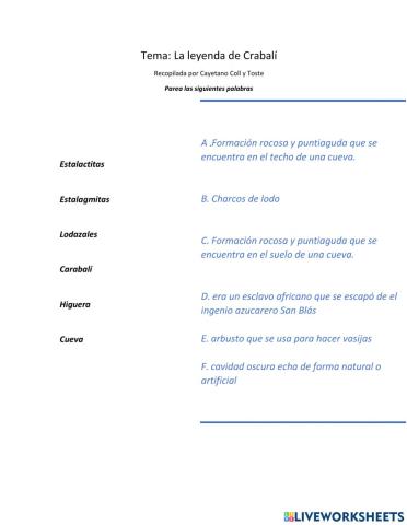 Vocabulario leyenda de carabalí