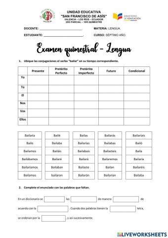 Examen Primer Quimestre - Lengua