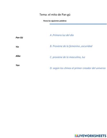 Vocabulario sobre el mito de Pan gú