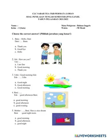 PTS Bahasa Inggris Kelas 1