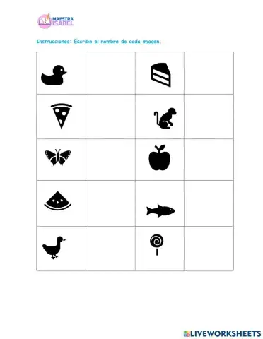 Escribe el nombre de cada imagen.