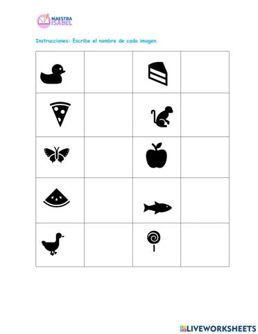 Escribe el nombre de cada imagen.