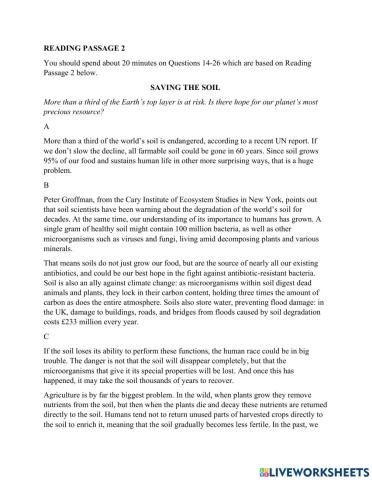 IELTS - Practice - Reading Passage -  Saving the soil