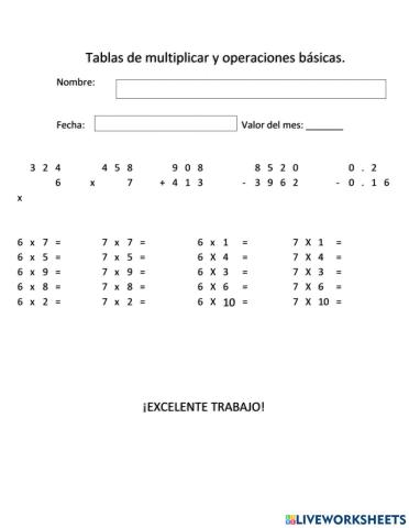 Tablas 6 y 7 y operaciones básicas.