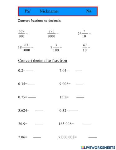 Convert Decimals - Fractions 4