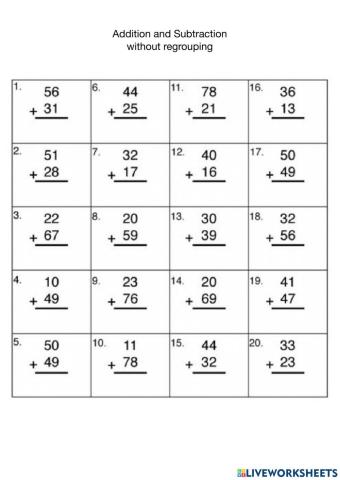 Addition and Subtraction without regrouping