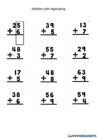 Addition with regrouping worksheet