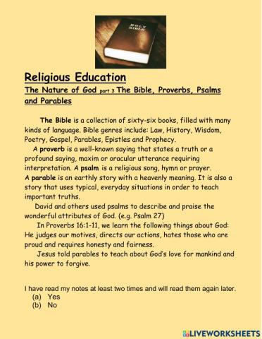 The Nature of God Part 3 The Bible Psalms Proverbs Parables