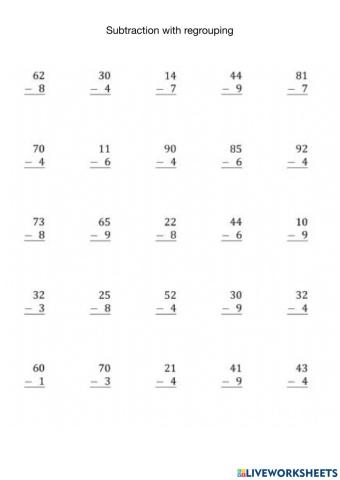 Subtraction with regrouping worksheet